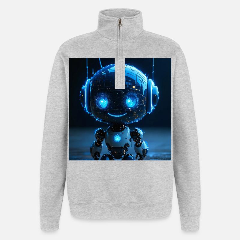 Roboter-KI-Datensniffer - Quarter-Zip-Sweatshirt - Grau meliert