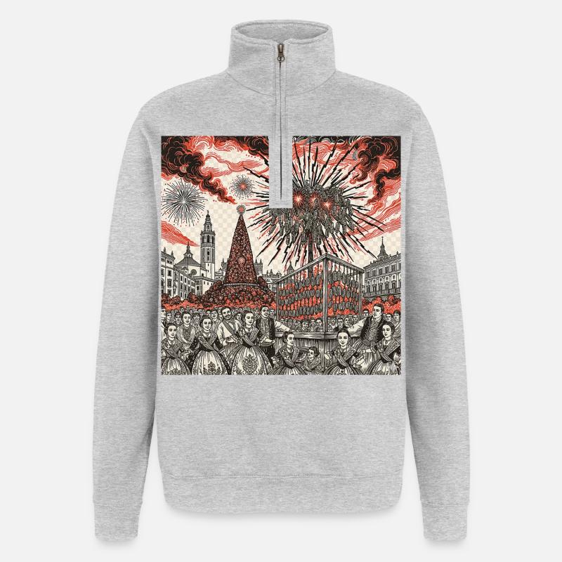Tradition des Fallas de Valence - Sweat à zip 1/4 - gris chiné