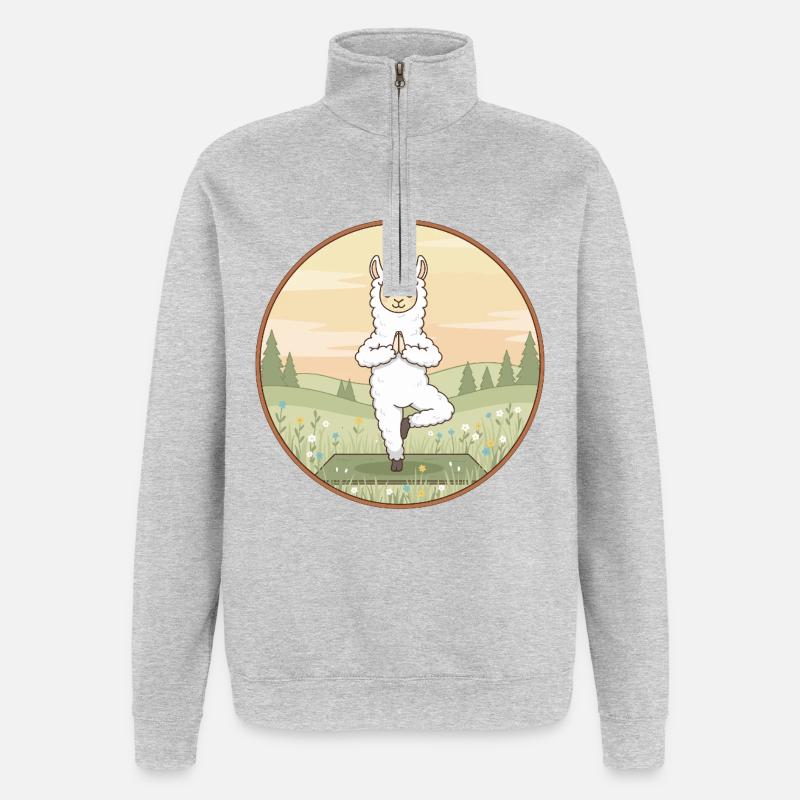 Yoga Llama Alpaca Doing Tree Pose - Quarter-Zip Sweatshirt - heather grey