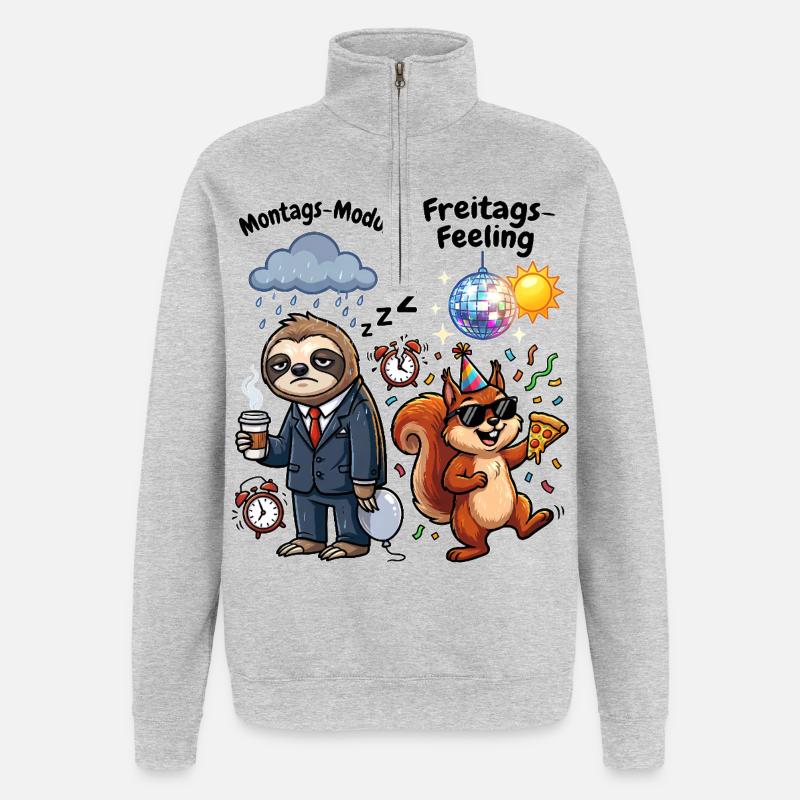 Monday mode vs Friday feeling - Quarter-Zip Sweatshirt - heather grey