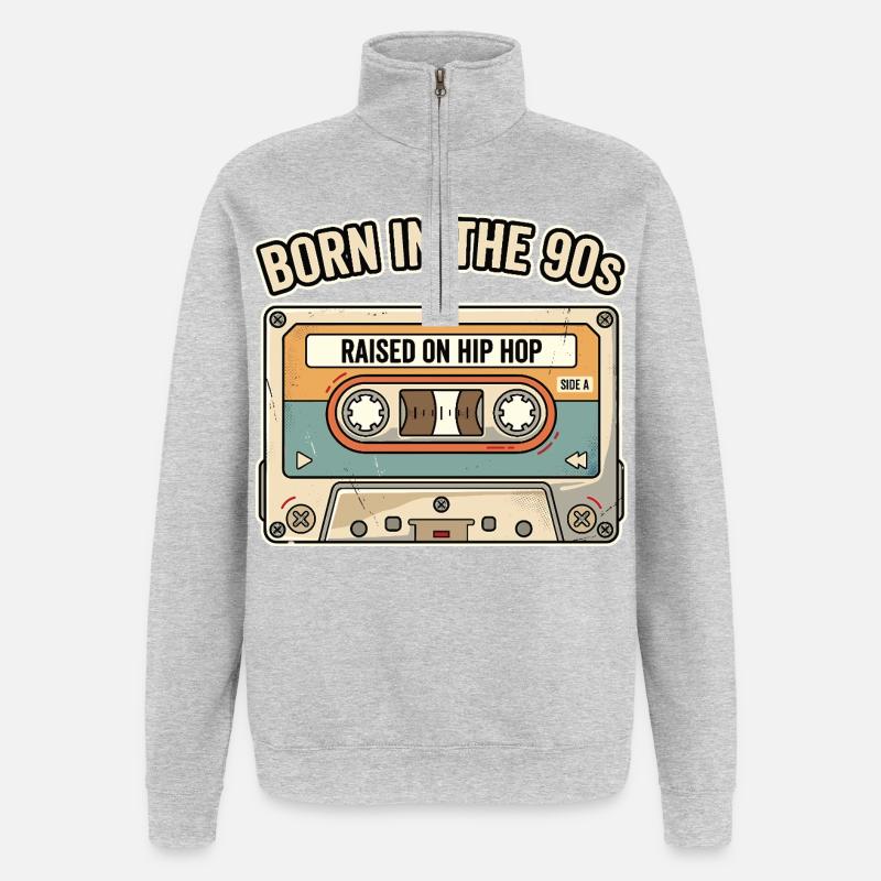 Né dans les années 90 Hip Hop Cassette - Sweat à zip 1/4 - gris chiné