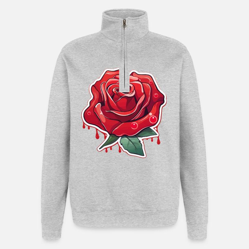 Blutrote Rose Tattoo Stil - Quarter-Zip-Sweatshirt - Grau meliert