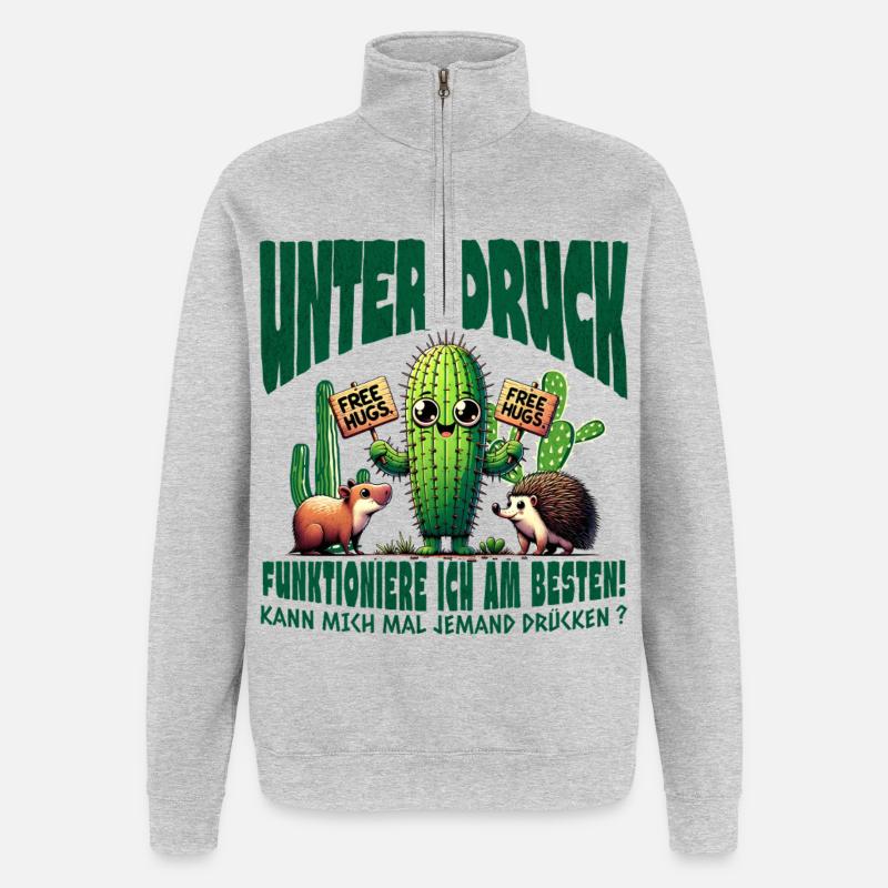 Sous pression : Câlins sans cactus - Sweat à zip 1/4 - gris chiné