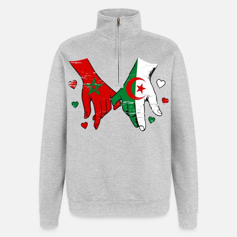 Morocco Algeria flags handholding used - Quarter-Zip Sweatshirt - heather grey