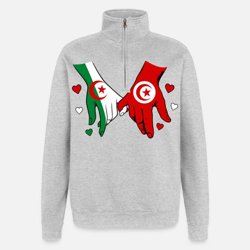 Algérie-Tunisie Drapeau main dans la main - Sweat à zip 1/4 - gris chiné