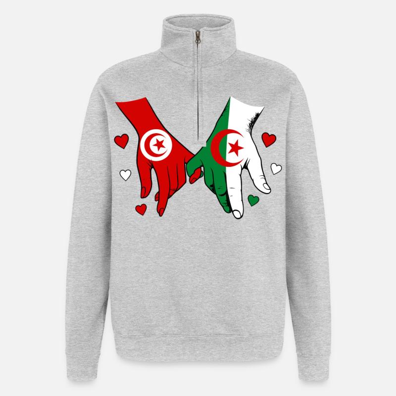 Tunisie-Algérie Drapeau main dans la main - Sweat à zip 1/4 - gris chiné