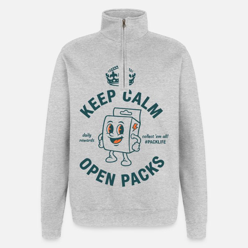 Keep Calm Open Packs Sammelkarten-Packlife - Quarter-Zip-Sweatshirt - Grau meliert