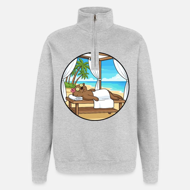 Spa de plage Loutre Art relaxant - Sweat à zip 1/4 - gris chiné
