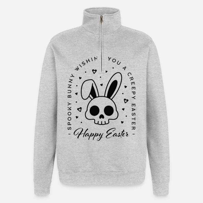 Joyeuses Pâques, vœux flippants lapin - Sweat à zip 1/4 - gris chiné