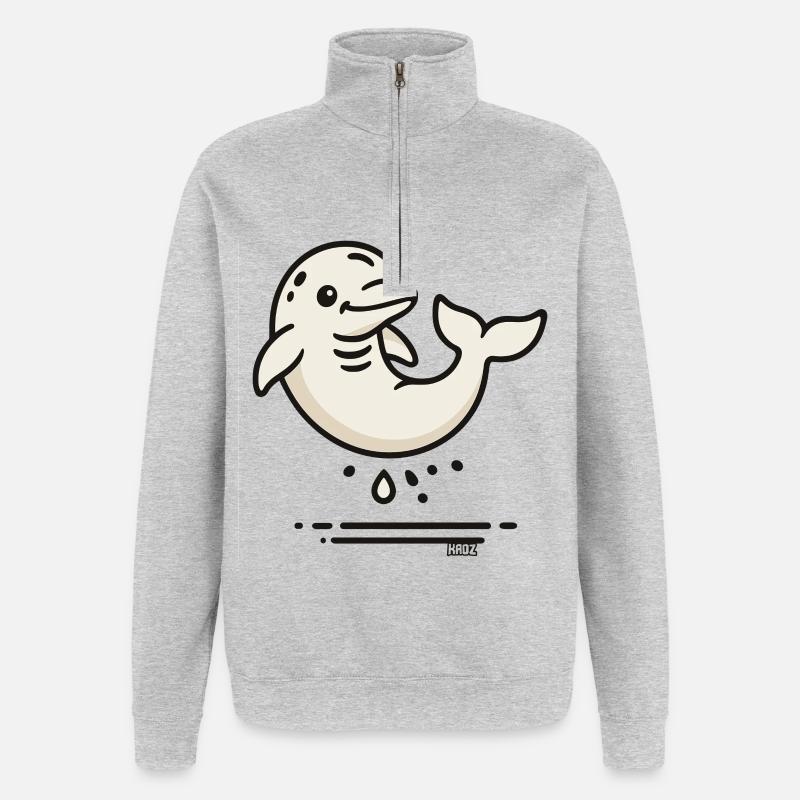 Dauphin mignon dans le style comic - Sweat à zip 1/4 - gris chiné