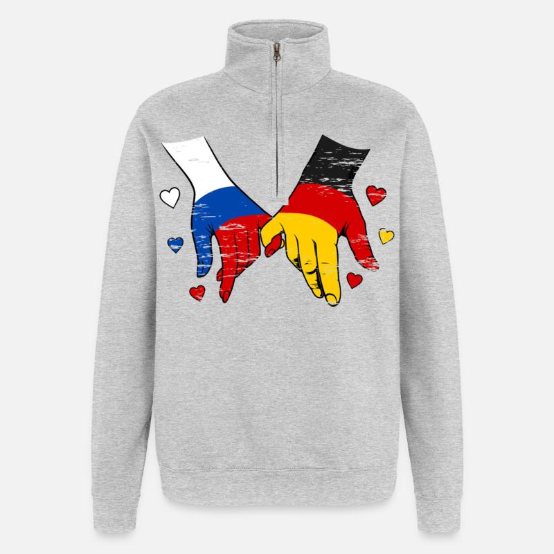 Drapeau russe-allemand se tenant la main - Sweat à zip 1/4 - gris chiné