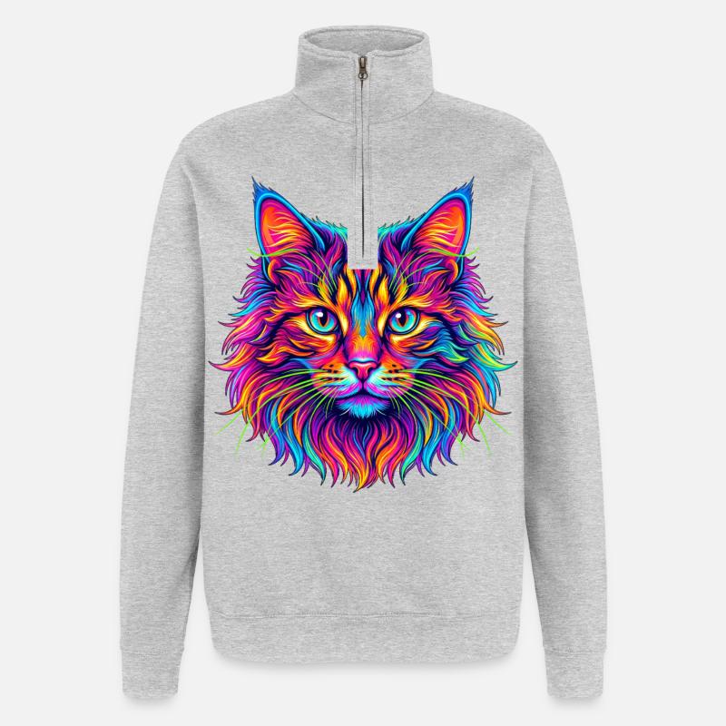 Neon Katzenkopf Farbexplosion - Quarter-Zip-Sweatshirt - Grau meliert