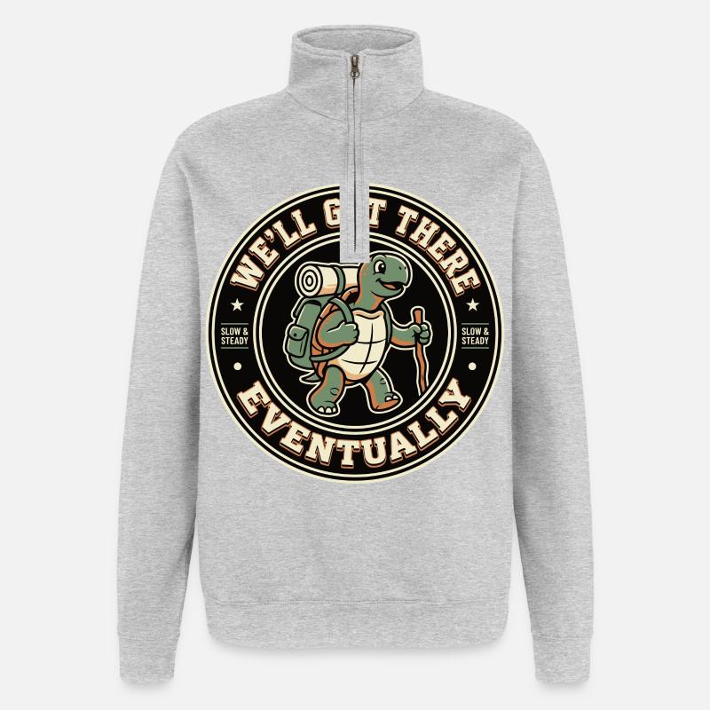 Schildkröte Wandern Spruch Eventually - Quarter-Zip-Sweatshirt - Grau meliert