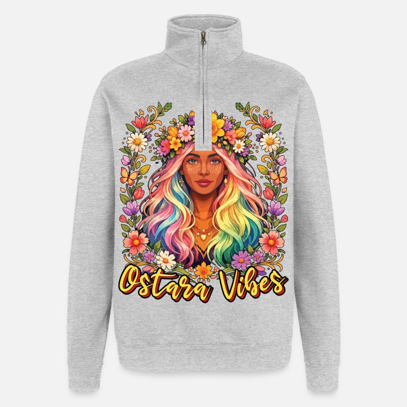 Ostara Vibes Joyeuses Pâques Ostara - Sweat à zip 1/4 - gris chiné