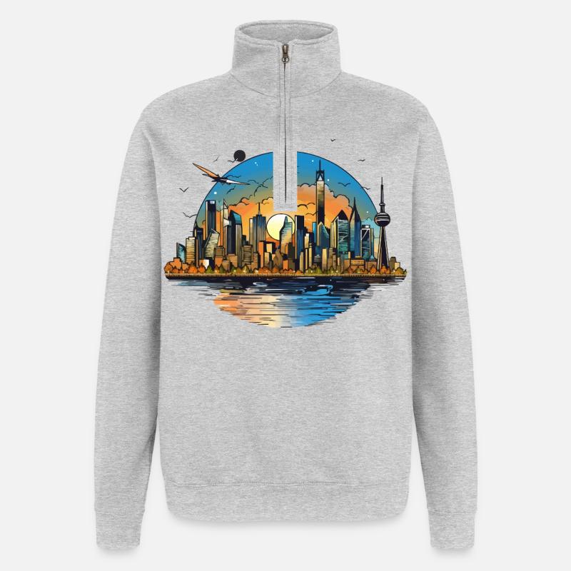 Sunset Skyline Reflection - Quarter-Zip Sweatshirt - heather grey