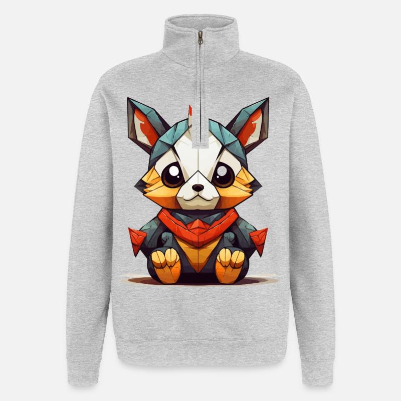 Geometrischer Fuchs Charm - Quarter-Zip-Sweatshirt - Grau meliert