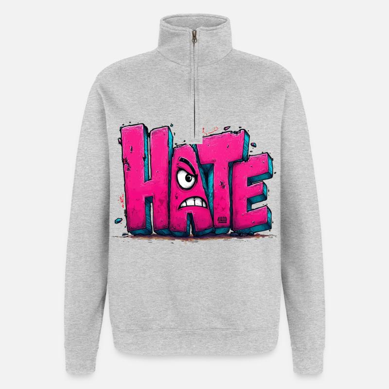 Détester le graffiti - Sweat à zip 1/4 - gris chiné