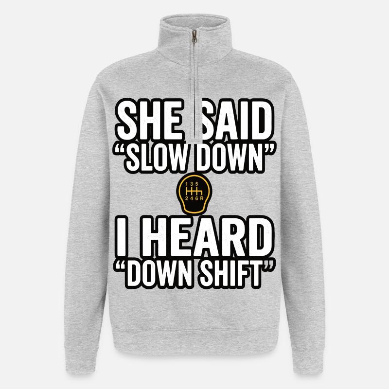 Down Shift Spruch Handschaltung - Quarter-Zip-Sweatshirt - Grau meliert