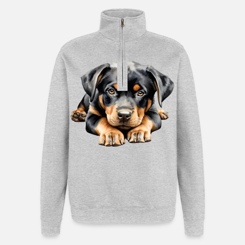 Rottweiler hvalp - Sweatshirt med 1/4 lynlås - grå meleret
