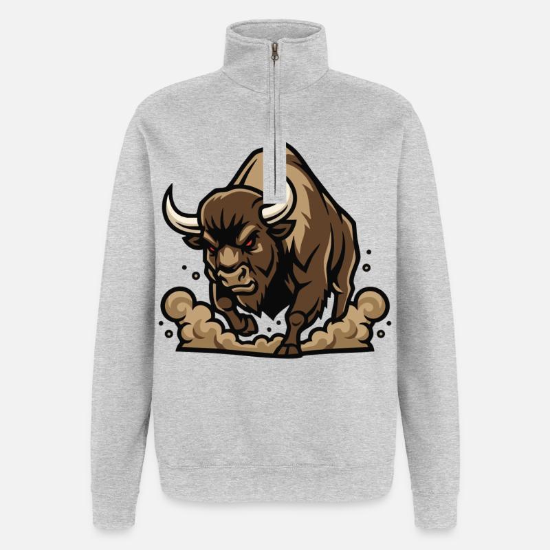 Wild Bison Charge Maskottchen Buffalo - Quarter-Zip-Sweatshirt - Grau meliert