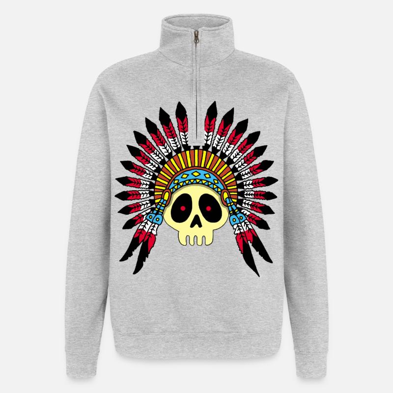 Indian Chief Skull (Farbe) - Quarter-Zip-Sweatshirt - Grau meliert
