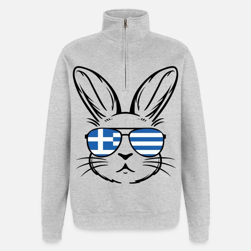 Greek Easter Greek Flag Easter Bunny - Quarter-Zip Sweatshirt - heather grey