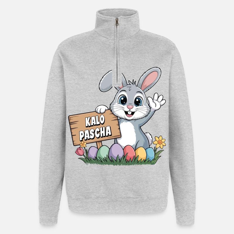 Kalo Pascha Easter Rabbit Greek Easter - Quarter-Zip Sweatshirt - heather grey