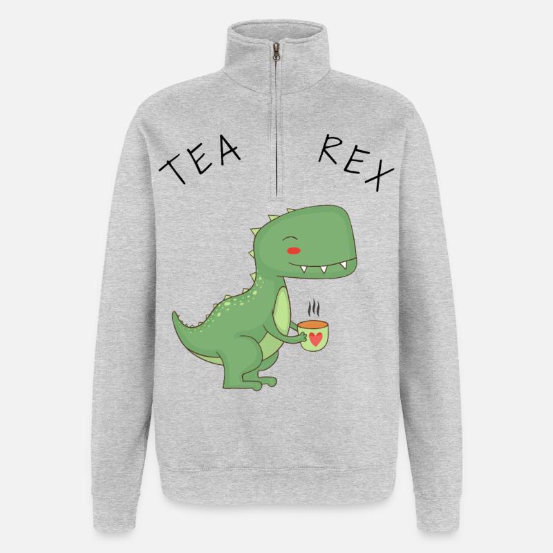 Lustige T-Rex-Teezeit - Quarter-Zip-Sweatshirt - Grau meliert