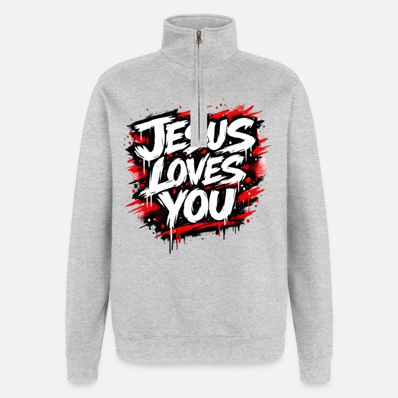 Déclaration de graffiti Jésus t’aime - Sweat à zip 1/4 - gris chiné
