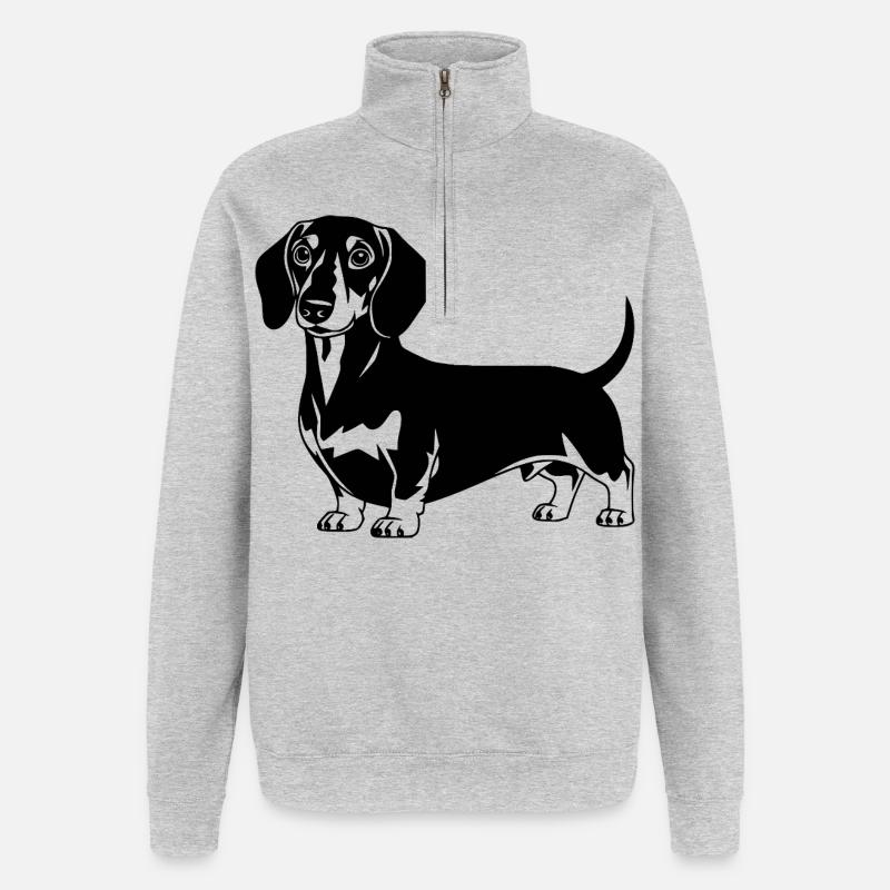 Dackel - Quarter-Zip-Sweatshirt - Grau meliert
