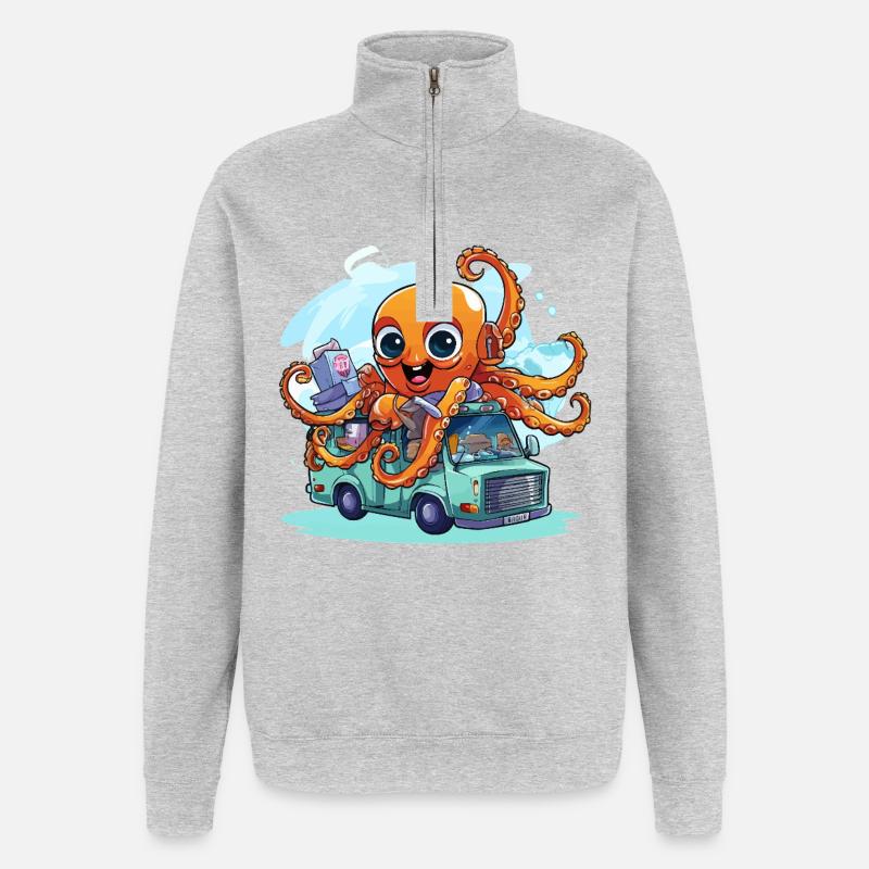 Capitaine calmar dans la camionnette - Sweat à zip 1/4 - gris chiné