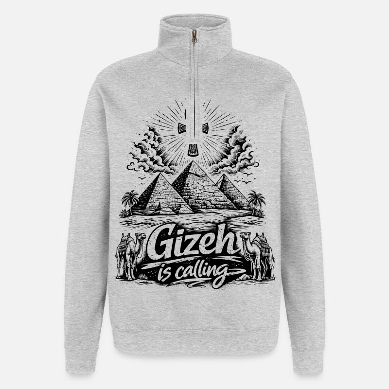 Gizeh is calling Ägypten Pyramiden Reise - Quarter-Zip-Sweatshirt - Grau meliert
