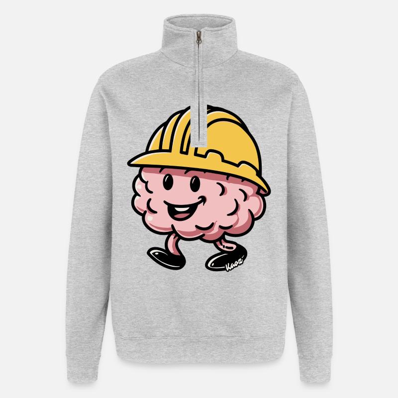 Brain Builder Hard Hat - Quarter-Zip Sweatshirt - heather grey