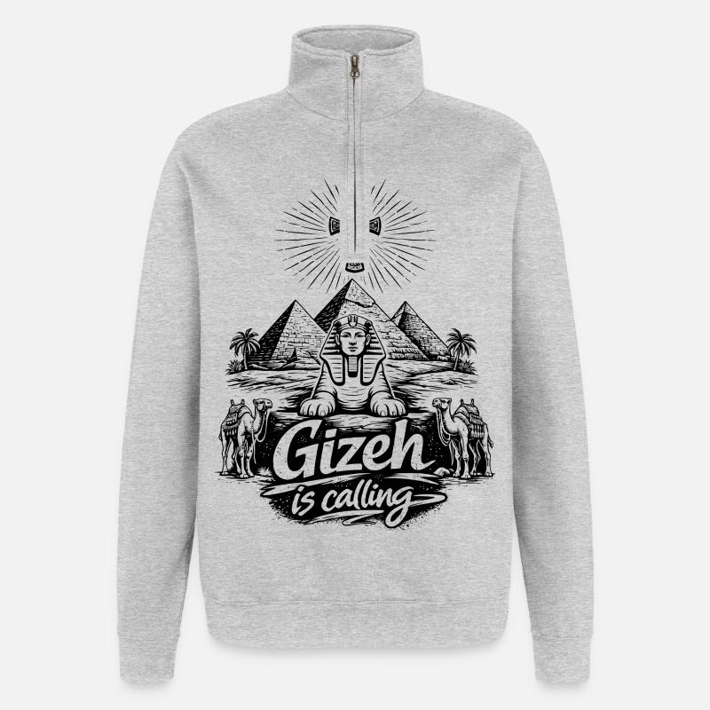 Gizeh is calling Ägypten Pyramiden Reise - Quarter-Zip-Sweatshirt - Grau meliert