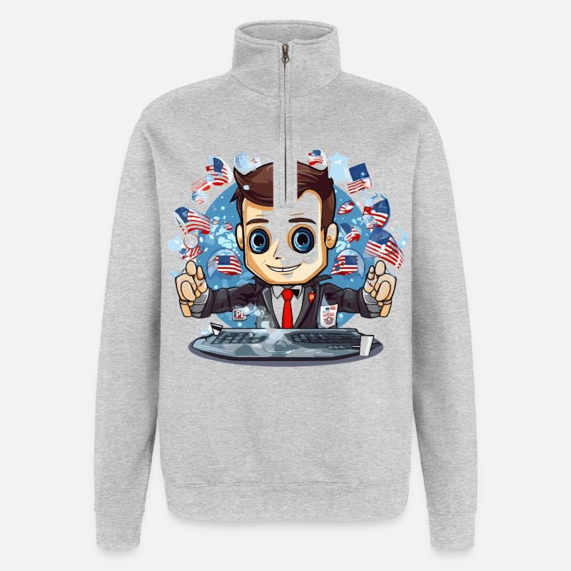 Motif TechDJ des drapeaux américains - Sweat à zip 1/4 - gris chiné