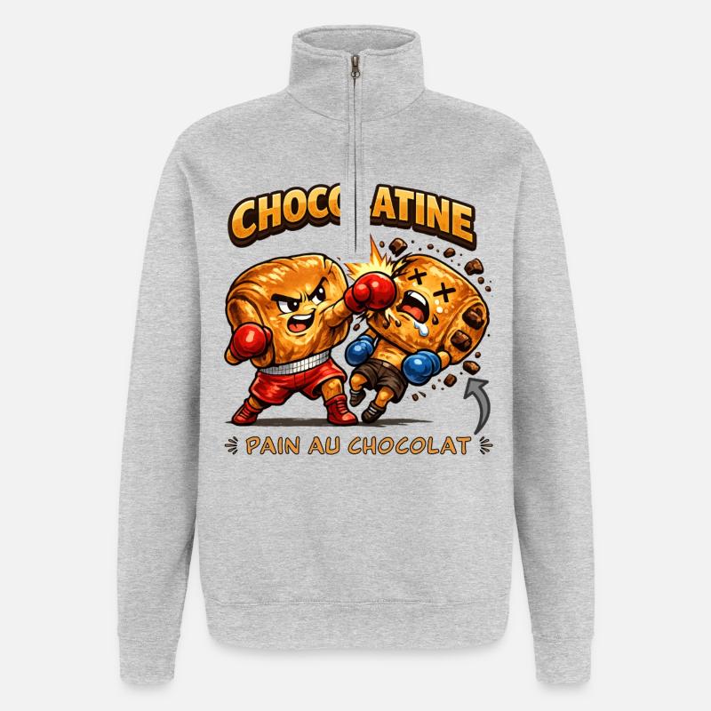 Chocolatine boxe - Sweat à zip 1/4 - gris chiné
