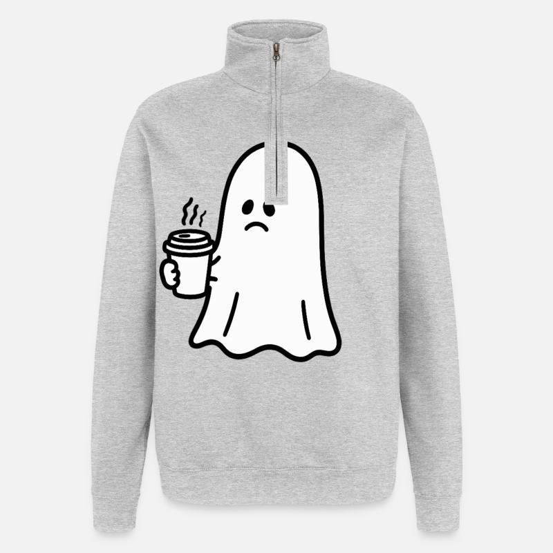 Geist Kaffee Halloween Süßes oder Saures - Quarter-Zip-Sweatshirt - Grau meliert