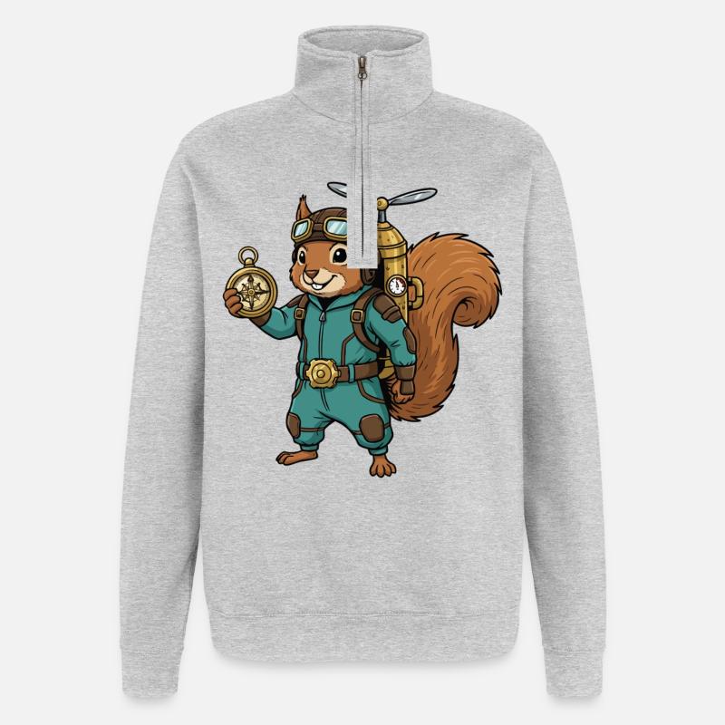 Squirrel Steampunk Aviator Jetpack-Kompass - Quarter-Zip-Sweatshirt - Grau meliert