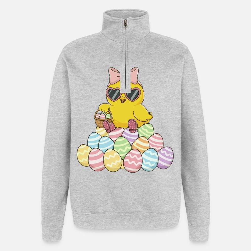 Pastel Chick Easter Egg Parade - Quarter-Zip Sweatshirt - heather grey