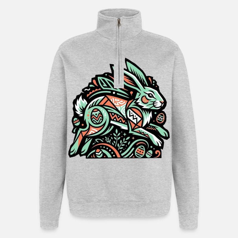 Ostern Hase Osterhase Eier - Quarter-Zip-Sweatshirt - Grau meliert