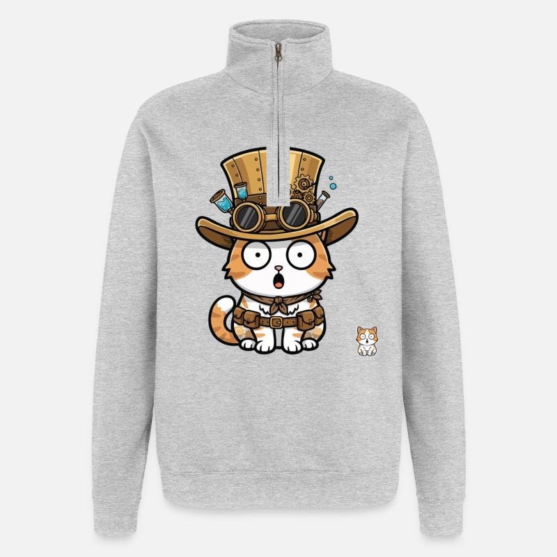 Cat Explorer Steampunk Zylinder-Brille - Quarter-Zip-Sweatshirt - Grau meliert