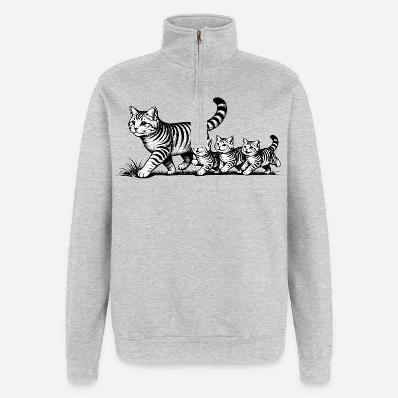 Katzenmutter mit 3 Katzenbabys schwarzweiß - Quarter-Zip-Sweatshirt - Grau meliert