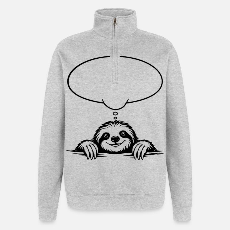 Faultier_mit_Denkblase - Sweat à zip 1/4 - gris chiné