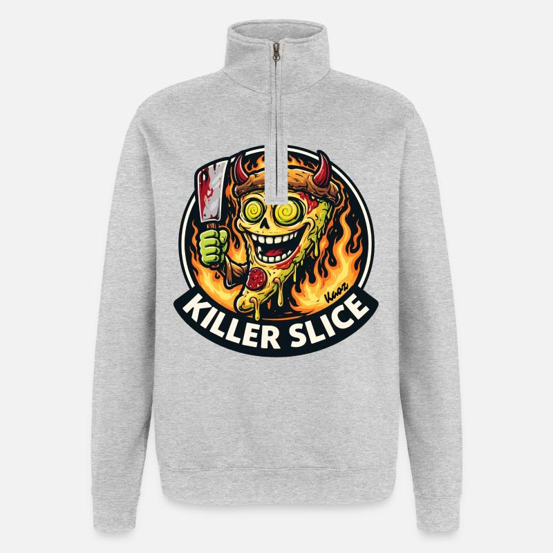 Killer Slice Pizza Dämon - Quarter-Zip-Sweatshirt - Grau meliert