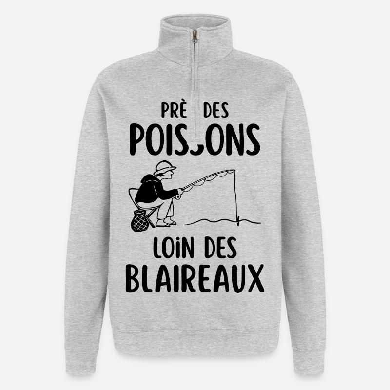 Humour pêche pêcheur  - Sweat à zip 1/4 - gris chiné