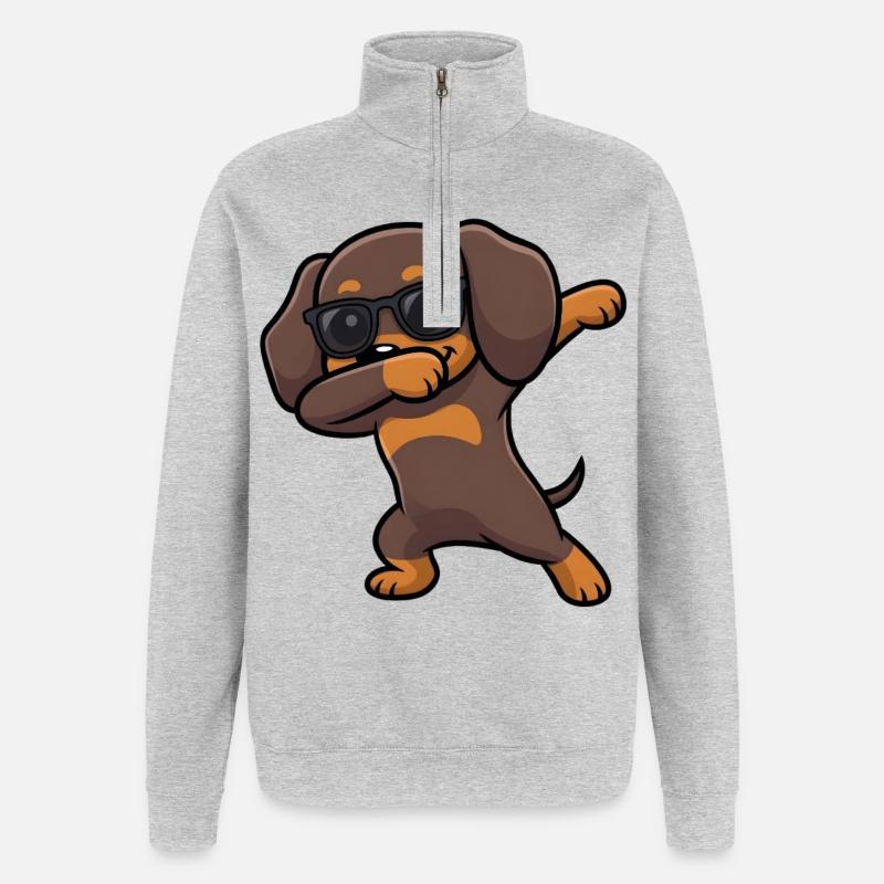 Dabbing Dackel alias Teckel - Sweat à zip 1/4 - gris chiné
