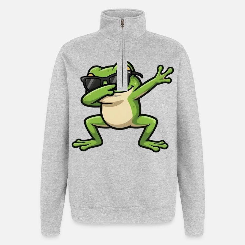Grenouille à tamponner - Sweat à zip 1/4 - gris chiné