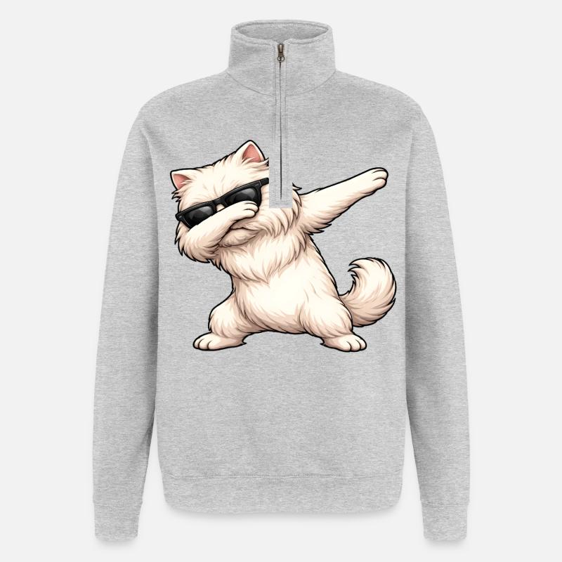 Dabbing Perserkatze - Quarter-Zip-Sweatshirt - Grau meliert