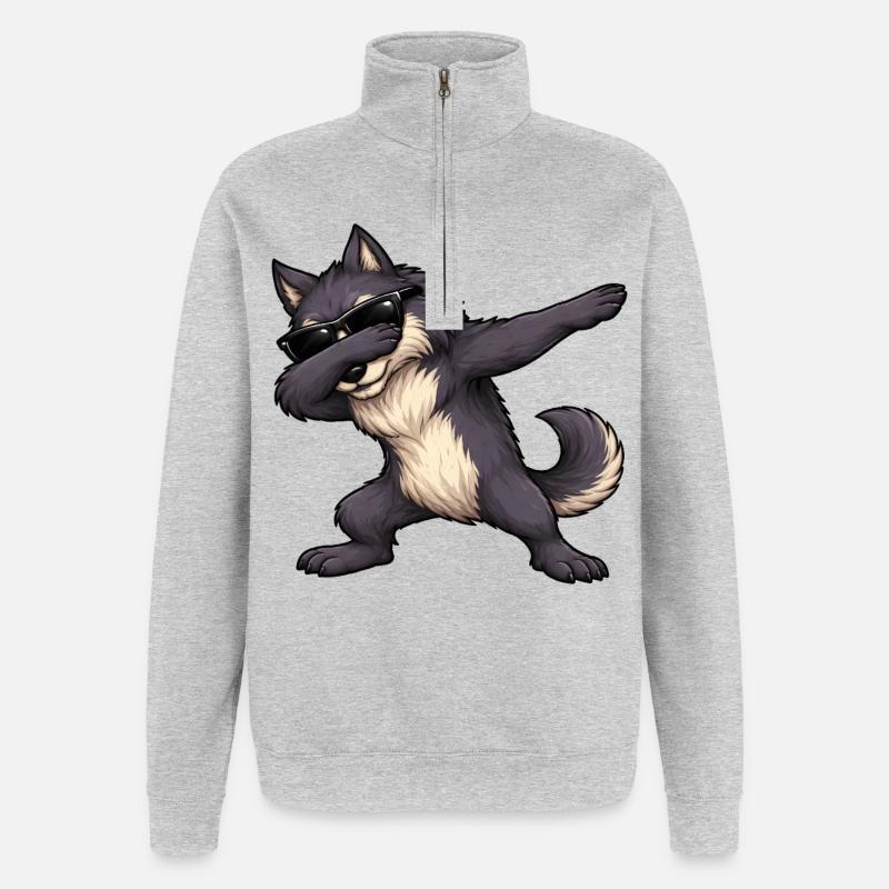 Dabbing Werwolf - Quarter-Zip-Sweatshirt - Grau meliert