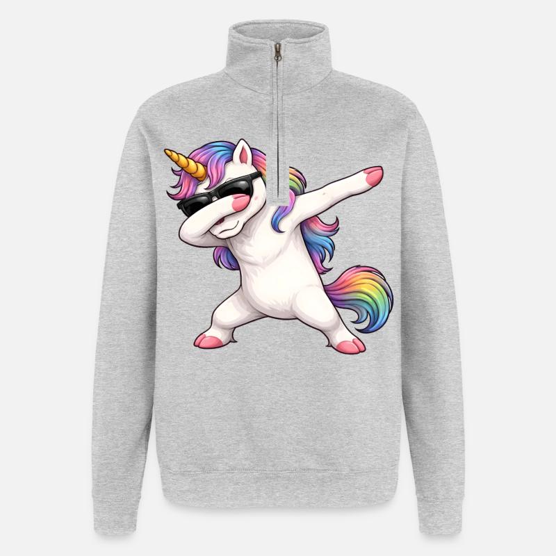 Dabbing Licorne - Sweat à zip 1/4 - gris chiné